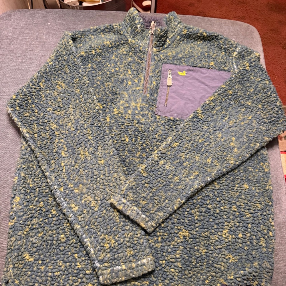 Southern Marsh Mens Sherpa Fleece Quarter Zip Pullover Blue Yellow Size Medium